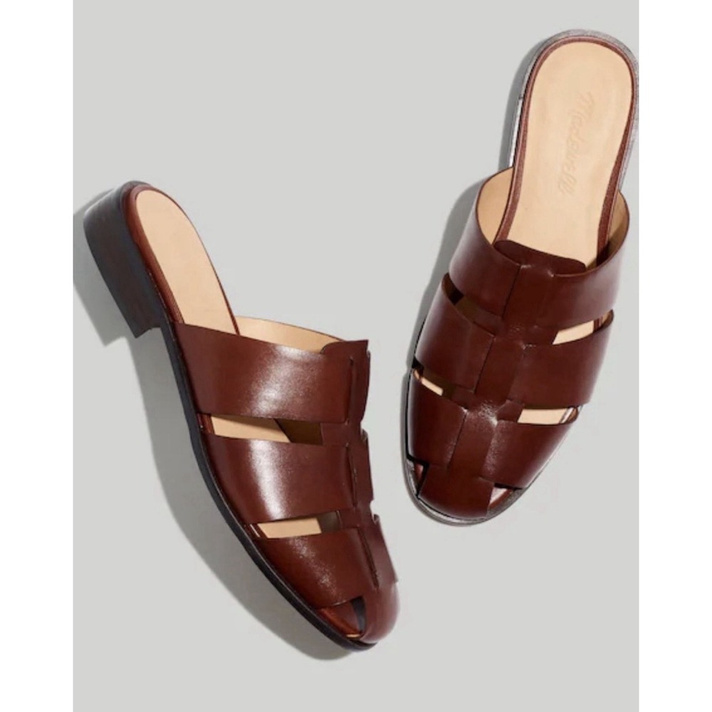 Madewell Sz 10 Dixson Fisherman Mules Leather Flat Shoes Apple Butter Brown